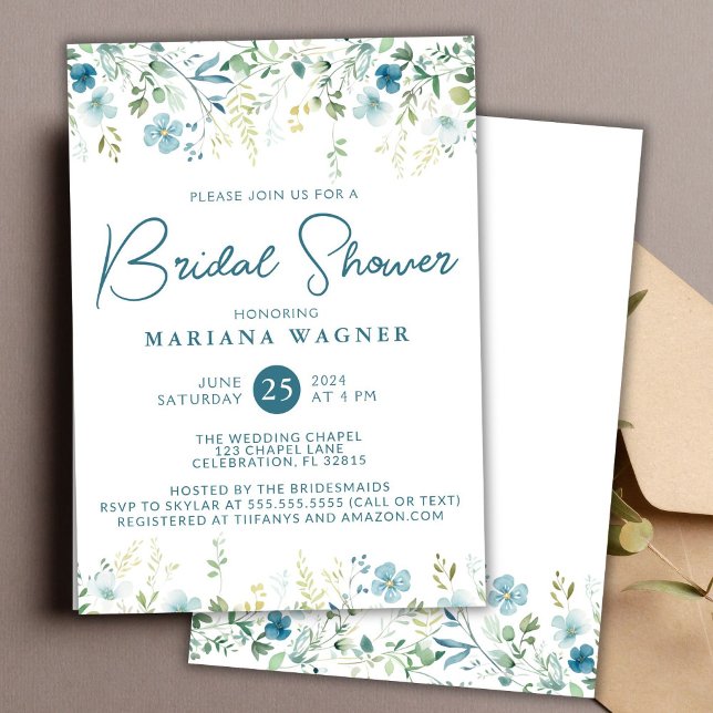 Invitación Ducha de Novia Flores Silvestres Azul Turquesa (Subido por el creador)