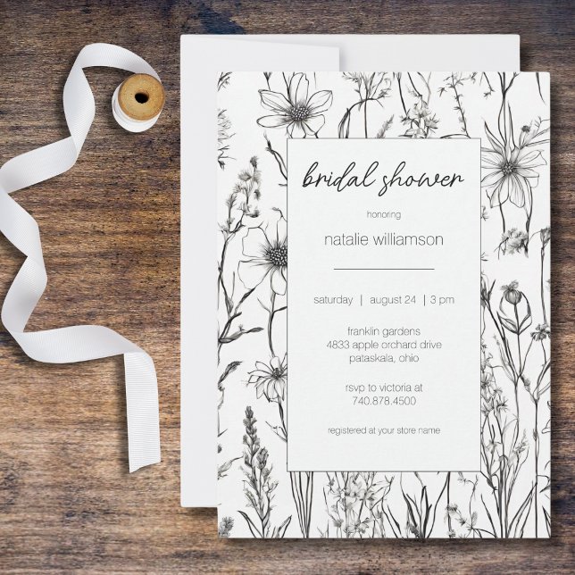 Invitación Ducha de Novia Flores Silvestres en Blanco y Negro (Subido por el creador)