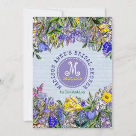 Invitación Ducha de novia Flores silvestres Monograma Floral