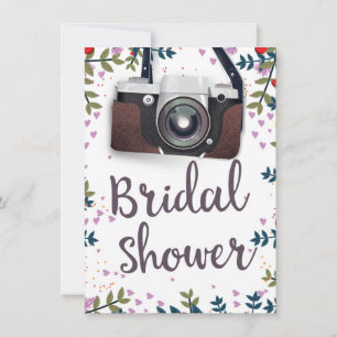 Invitación Ducha de novia Flores vintage y cámara clásica