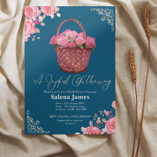 Invitación Ducha de novia florida de cesta rosa y azul