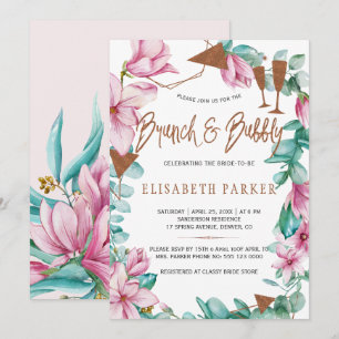 Invitación Ducha de novia florida de color brunch y burbujean