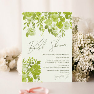 Invitación Ducha de novia florida de color verde lima boho
