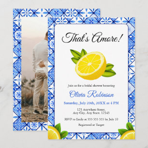 Invitación Ducha de Novia Foto Baldosa Azul Italiana That's A