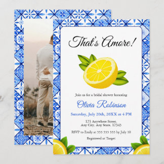 Invitación Ducha de Novia Foto Baldosa Azul Italiana That's A