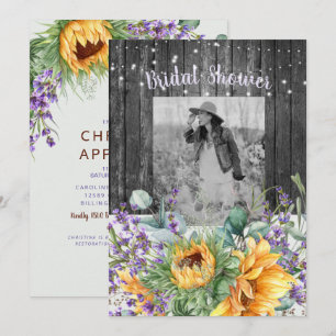 Invitación Ducha de Novia Foto Girasol Rústico Lavanda II