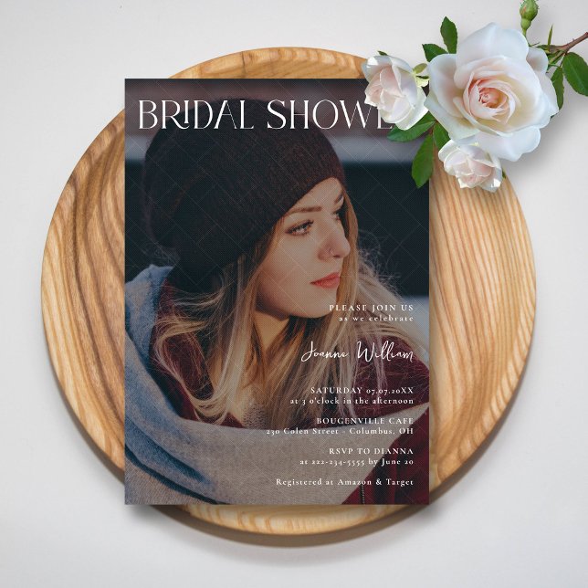 Invitación Ducha de novia: foto Personalizado y detalles mode (Bridal Shower Bliss Custom Photo & Modern Details Invitation)