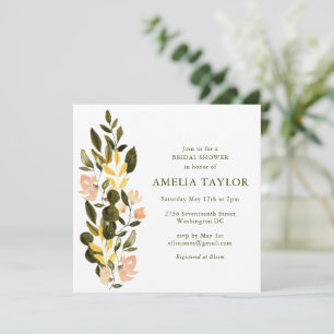 Invitación Ducha de Novia Frontera Botánica Verde Rosado Flor