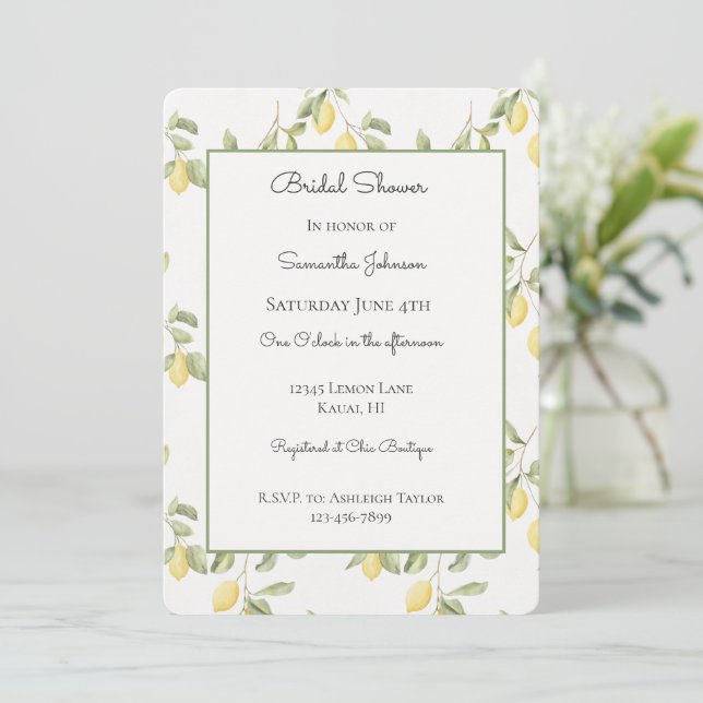 Invitación Ducha de Novia Frutas Limones Amarillos (Anverso de pie)