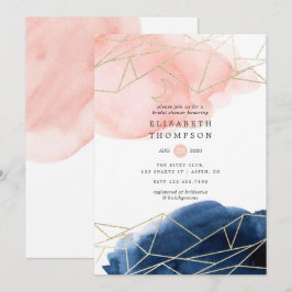 Invitación Ducha de Novia Geométrica Acuarela Azul Marino y R