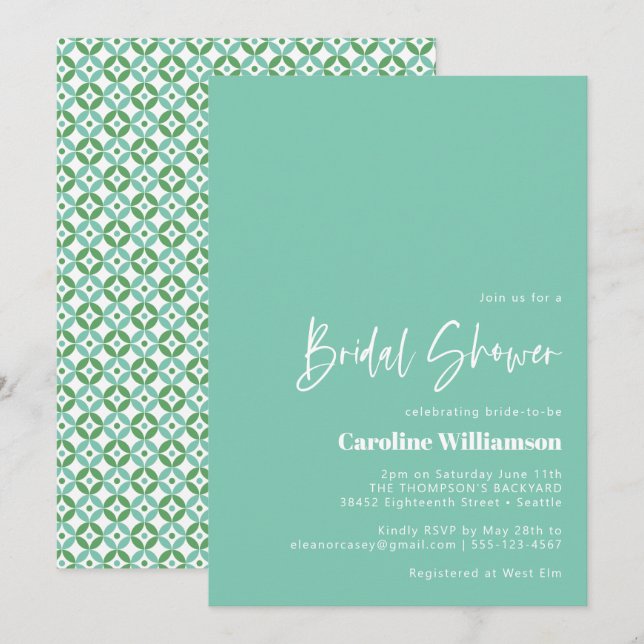 Invitación Ducha de novia geométrica Aqua Blue Mid Mod (Anverso / Reverso)