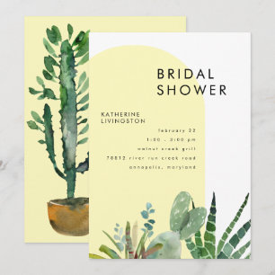 Invitación Ducha de novia geométrica cactus amarilla