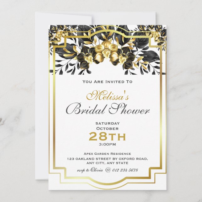 Invitación Ducha de novia geométrica de eucalipto de oro negr (Anverso)