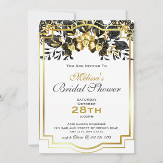 Invitación Ducha de novia geométrica de eucalipto de oro negr