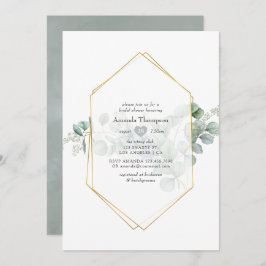 Invitación Ducha de novia geométrica de eucalipto de plata