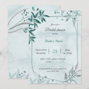 Invitación Ducha de novia geométrica de hojas azules verde az