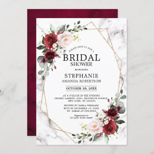 Invitación Ducha de novia geométrica de mármol floral de Borg