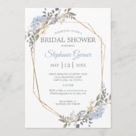 Invitación Ducha de novia geométrica de oro azul turbio