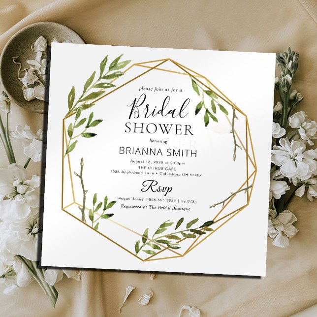 Invitación Ducha de novia geométrica de oro botánico (Subido por el creador)