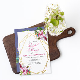 Invitación Ducha de novia geométrica de oro tropical colorido