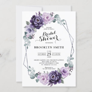 Invitación Ducha de novia geométrica de plata de ciruela púrp