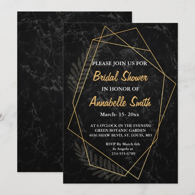 Invitación Ducha de novia geométrica en mármol falso (Anverso / Reverso)