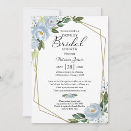 Invitación Ducha de Novia Geométrica Floral Azul Polvoriento