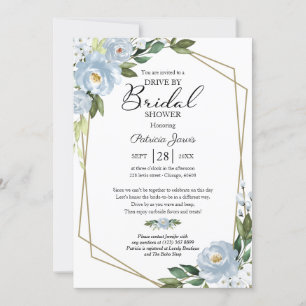 Invitación Ducha de Novia Geométrica Floral Azul Polvoriento 