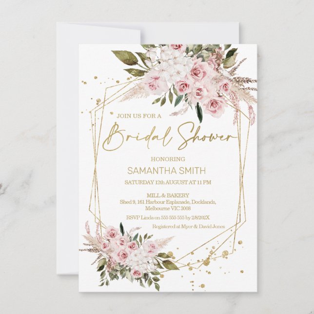Invitación Ducha de novia geométrica floral Boho Rubor (Anverso)