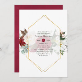 Invitación Ducha de novia geométrica floral borgoñesa