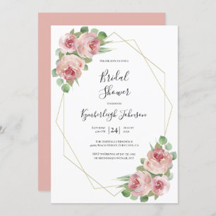 Invitación Ducha de novia geométrica floral de boho rosa y tu