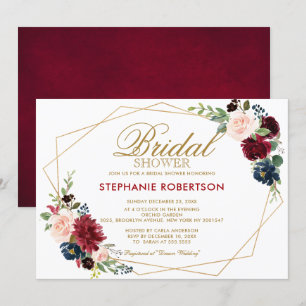 Invitación Ducha de novia geométrica floral de la Marina Roja