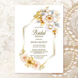 Invitación Ducha de novia geométrica floral de oro blanco