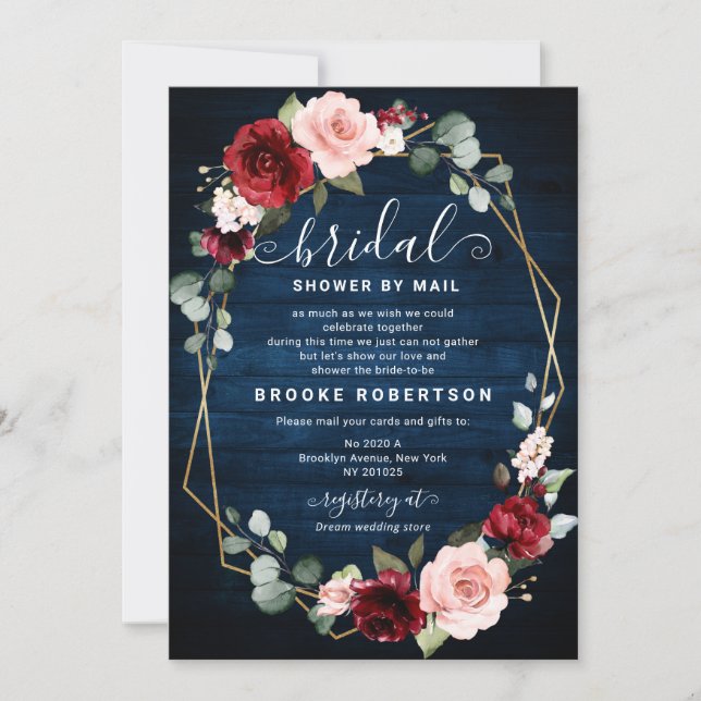 Invitación Ducha de novia geométrica floral Rubor de la Marin (Anverso)