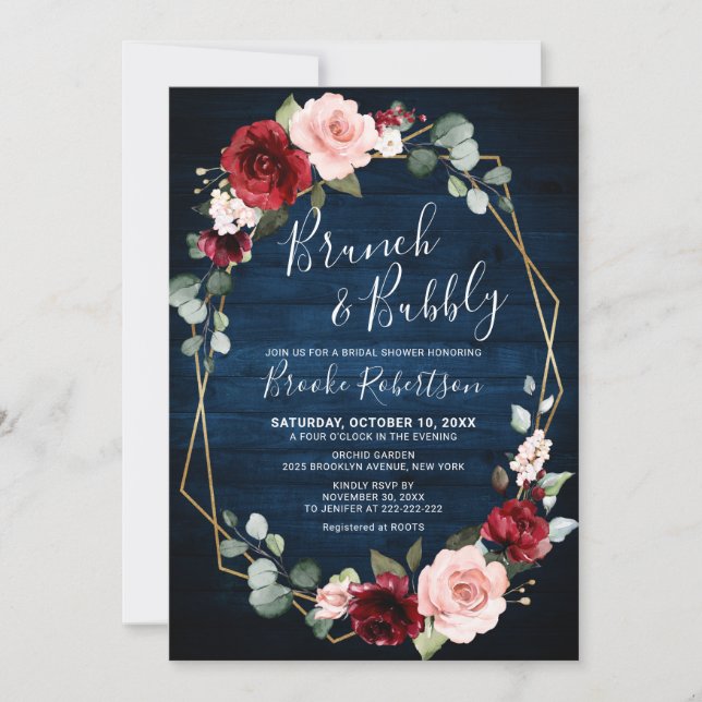 Invitación Ducha de novia geométrica floral Rubor de la Marin (Anverso)