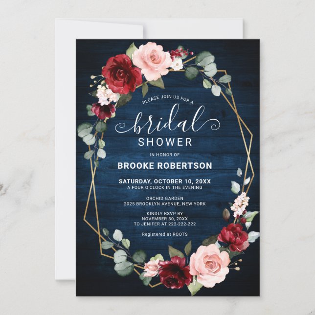 Invitación Ducha de novia geométrica floral Rubor de la Marin (Anverso)