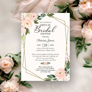 Invitación Ducha de Novia Geométrica Floral Rubor Rosa Drive