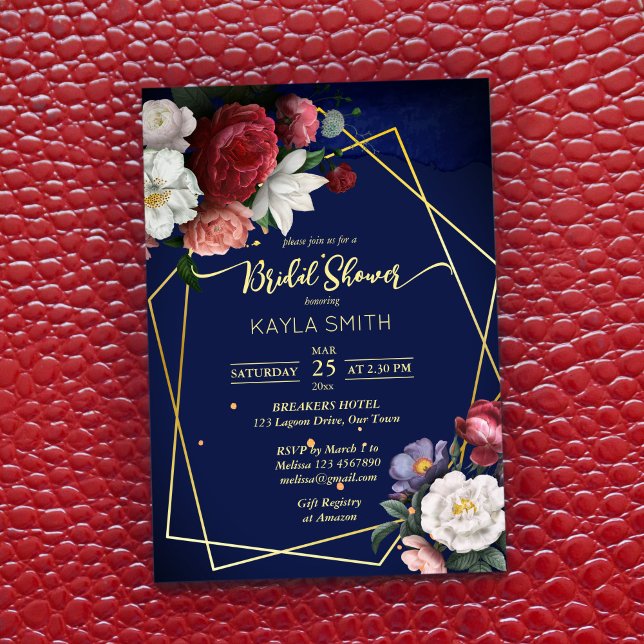 Invitación Ducha de novia geométrica para rosas de borgoña az (Subido por el creador)