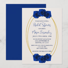 Invitación Ducha de novia geométrica real azul y oro
