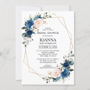 Invitación Ducha de novia geométrica rosa Rubor azul de la ma