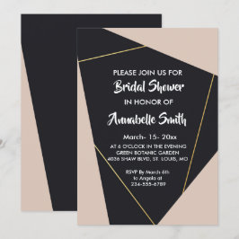 Invitación Ducha de novia geométrica rosa y negra y dorada