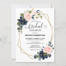 Invitación Ducha de novia geométrica Rubor de la Marina Rusti