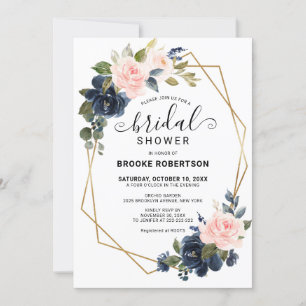 Invitación Ducha de novia geométrica Rubor de la Marina Rusti