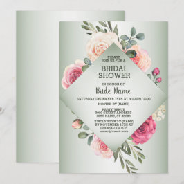 Invitación Ducha de Novia Geométrica Rústica Floral Rosa Verd