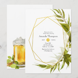 Invitación Ducha de novia geométrica verde y dorada Beer Will