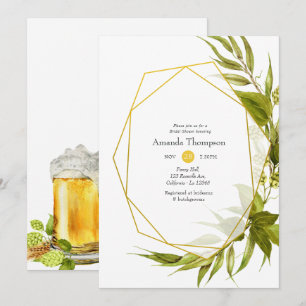 Invitación Ducha de novia geométrica verde y dorada Beer Will
