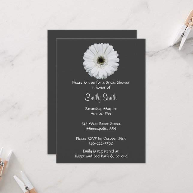 Invitación Ducha de novia Gerbera Daisy en blanco y negro (Anverso/Reverso In Situ)