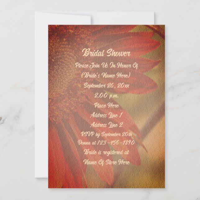 Invitación Ducha de Novia Girasol Naranja  (Anverso)
