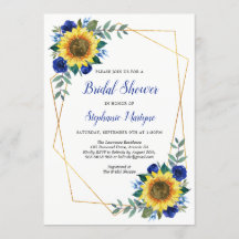 Ducha de novia girasoles azul floral geométrico