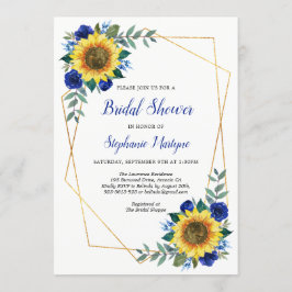 Invitación Ducha de novia girasoles azul floral geométrico
